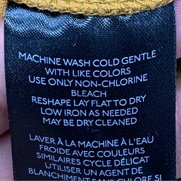 By Anthropologie Women Size S Mustard Lace Trim Top Blouse V-Neck Short Sleeve - Picture 10 of 11